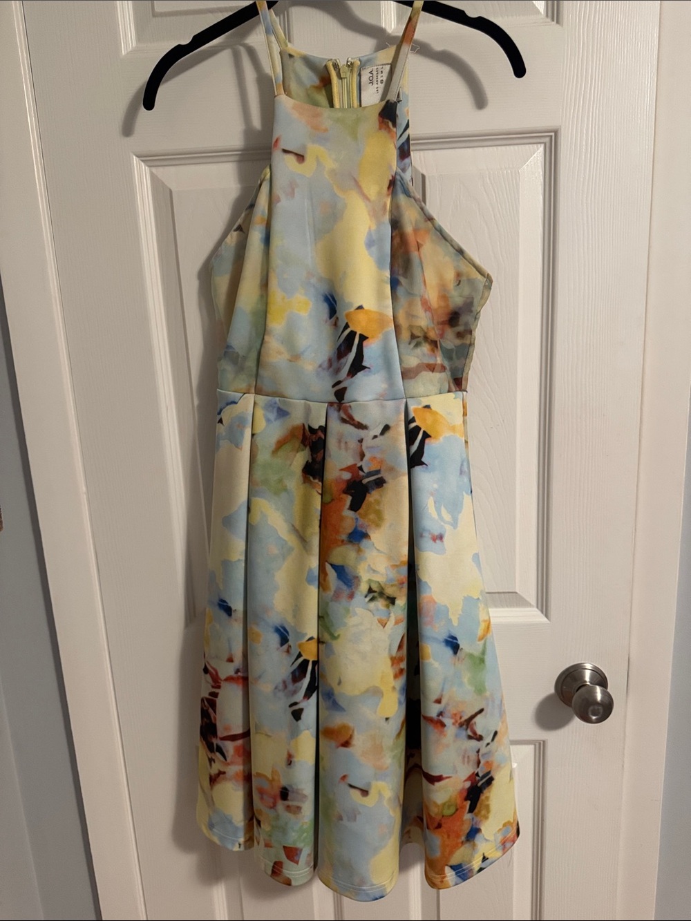 J.O.A. Girls' Watercolor Floral Halter Dress - Yellow, Blue, Cream